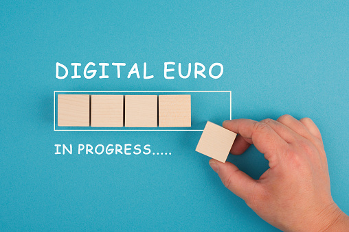 Digital Euro in progress, digitalization of european currency, replacement of cash money, payment of the future, safety of monetary system