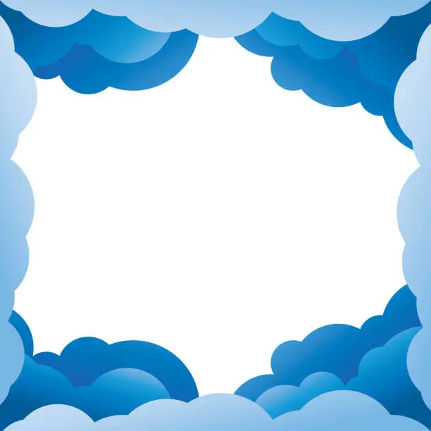 Vector illustration of Blue background sky of cartoon flat style air effect with border of Cloudy heaven scene