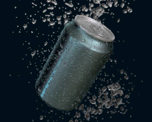 istock Aluminum Drink Can 330ml with Water Drops and Splash 2106825338