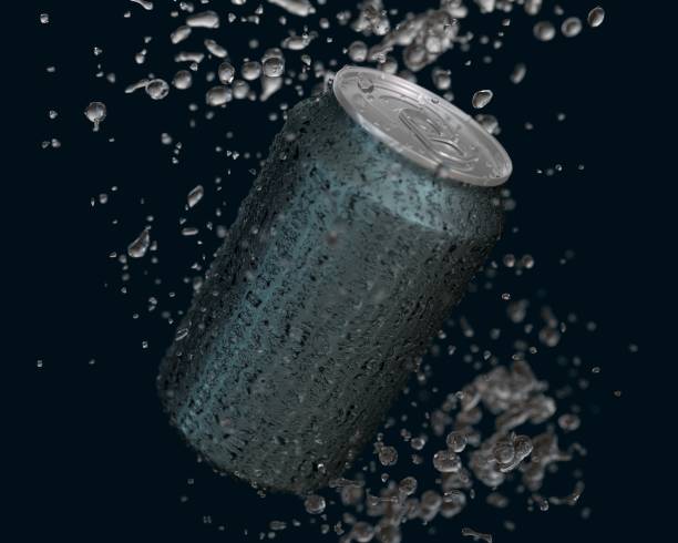 istock Aluminum Drink Can 330ml with Water Drops and Splash 2106825349