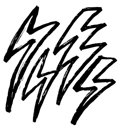 Black and white thunder lightning bolt symbols in ink brush sketch style