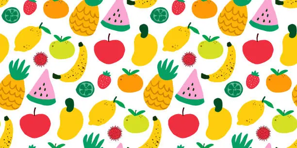Vector illustration of Hand drawn tropical fruits seamless pattern