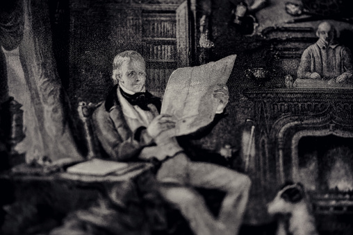 Sir Walter Scott, was a Scottish novelist, poet and historian. Many of his works remain classics of European and Scottish literature...
Vintage etching circa late 19th century. Digital restoration by pictore.