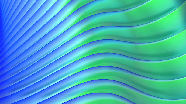 istock Abstract metallic 3d background, shiny and glossy green blue striped pattern, interesting spiral chrome metal  lustrous stripes background. 2106843735