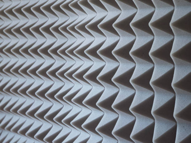 istock Grey acoustic foam rubber. Soundproof pyramids, full frame. 2106843750