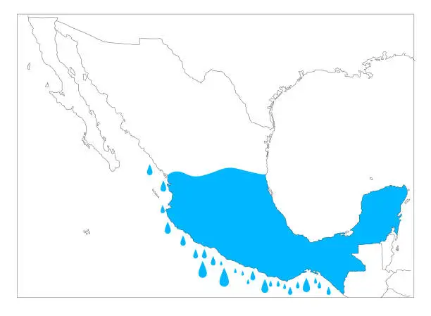 Vector illustration of Concept of lack of water, due to climate change, map of Mexico that is running out of water