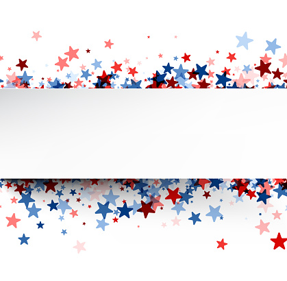 A festive border frame with a scatter of red, white, and blue stars on a white background, ideal for patriotic themes and celebrations.