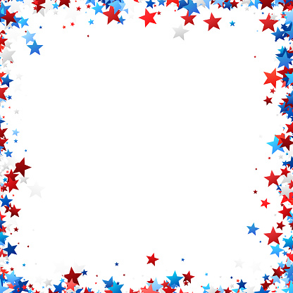 A vibrant scatter of red, white, and blue stars creating a patriotic theme, ideal for celebrations and national holidays.