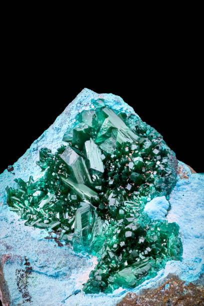 istock green dioptase on blue plancheite photography 2106918293