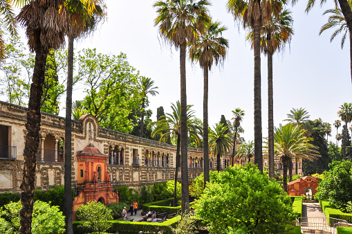 Real Alcazar Gardens in Seville, Spain. The gardens of the Alcazar palace in Seville, Spain.
