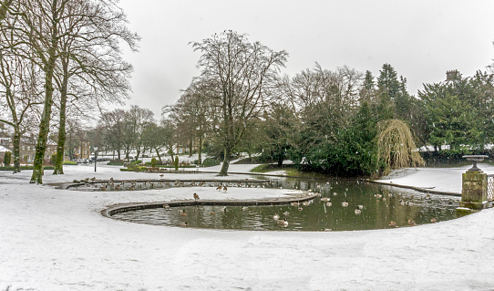 Panoramic view across Pavilion Gardens in the centre of Buxton, UK.