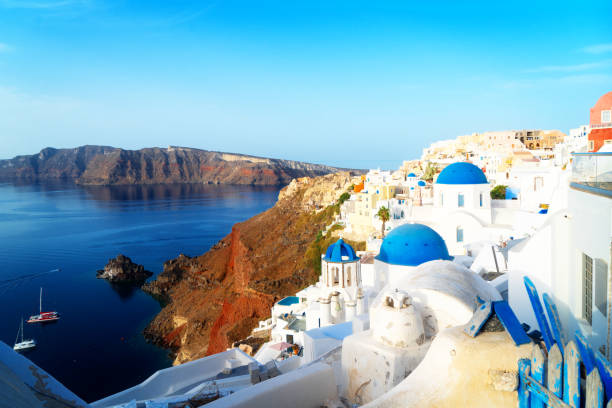 istock white belfries Santorini island, Greece 2106943242