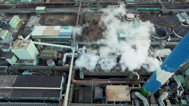 Aerial View of Steaming Paper Mill