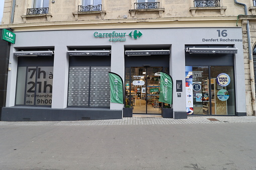 Carrefour Express convenience store, grocery store, town of Saint Etienne, Loire department, France