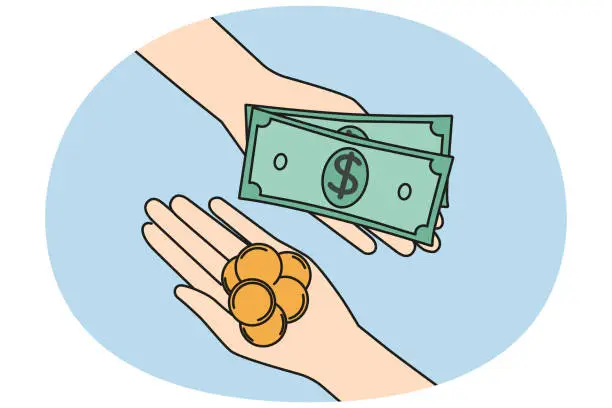 Vector illustration of People with coins and banknotes involved in currency exchange