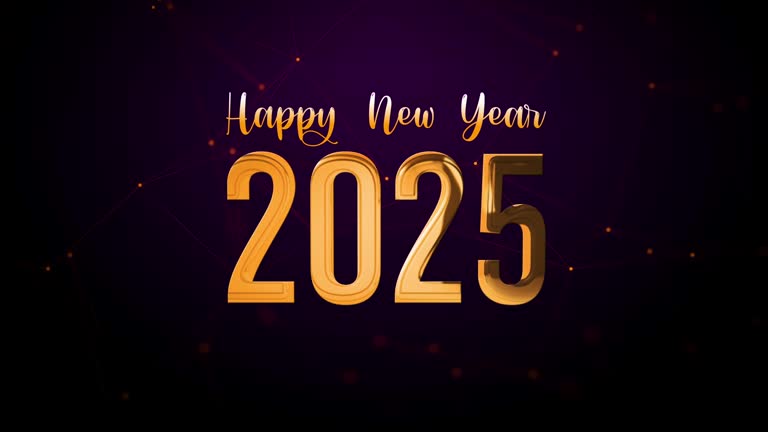 Golden Shiny Glossy Metal Texture Happy New Year 2025 Text Reveal Wireframe