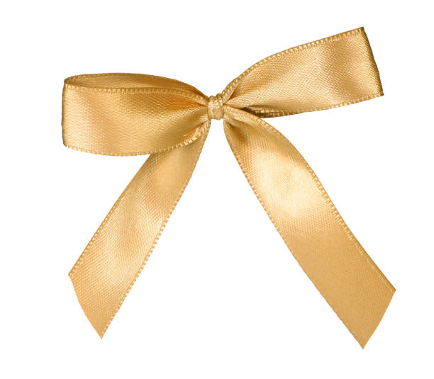 istock Elegant golden ribbon bow isolated on white 2107120202