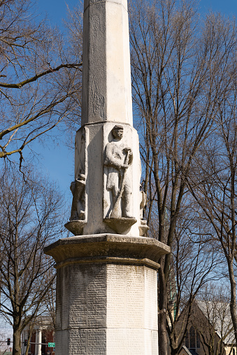 Ottawa, Illinois - United States - March 21st, 2024: The LaSalle County Civil War Soldiers Memorial by Edward McInhill, erected in 1873, in Washington Park, Ottawa, Illinois.