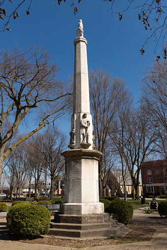 Ottawa, Illinois - United States - March 21st, 2024: The LaSalle County Civil War Soldiers Memorial by Edward McInhill, erected in 1873, in Washington Park, Ottawa, Illinois.