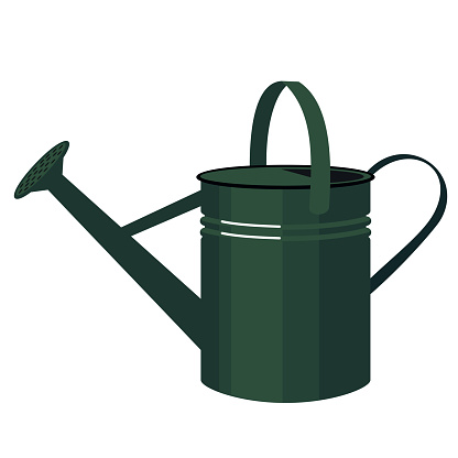 Metal green garden watering can. Illustrated vector clipart.