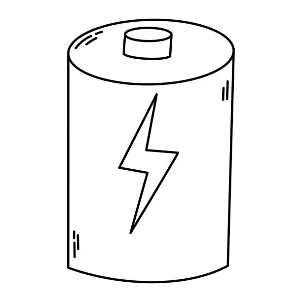 Vector illustration of Vector battery icon with in cartoon style. Cartoon Battery Drawing.