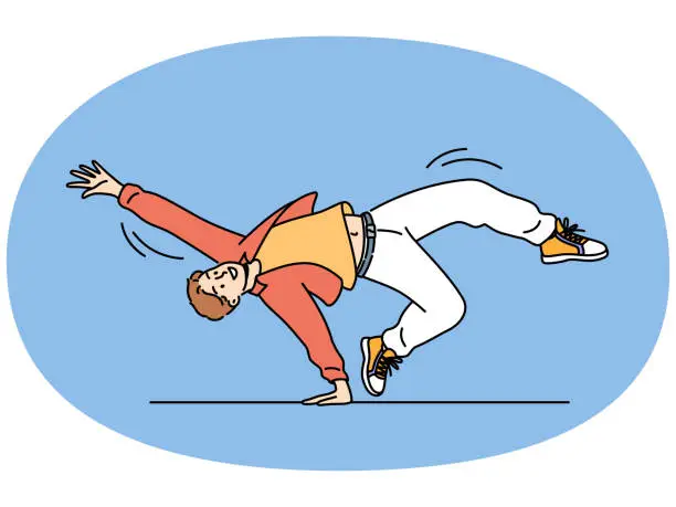 Vector illustration of Happy guy breakdancing