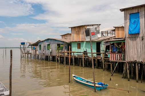 Wooden Houses of the Slum Built Above Water in Poor Neighborhood of Belem City in Brazil.