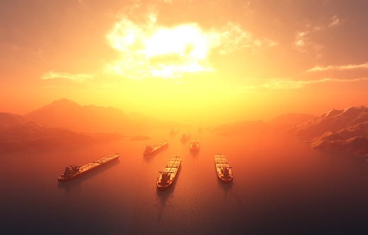 Group tankers move into the sea...,3d render