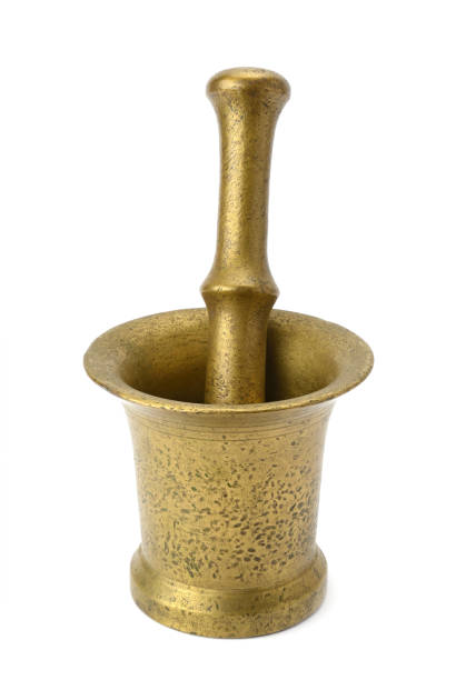 metal mortar and pestle isolated on white background