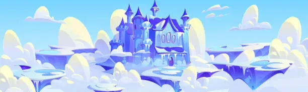 Vector illustration of Frozen fairytale castle on floating island