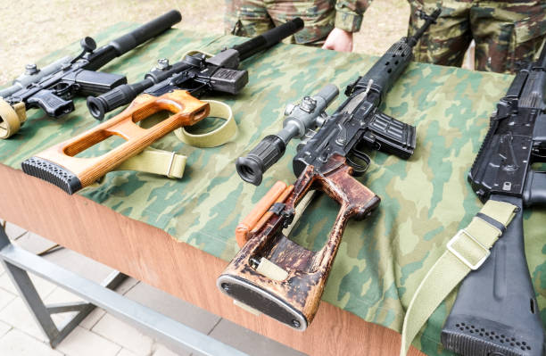 istock Russian sniper rifles with optic scope. Russian firearms 2107374636