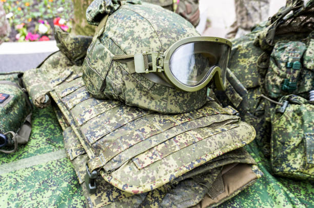 istock Army kevlar helmet to protect the head from bullets and shrapnel with protective goggles 2107382037