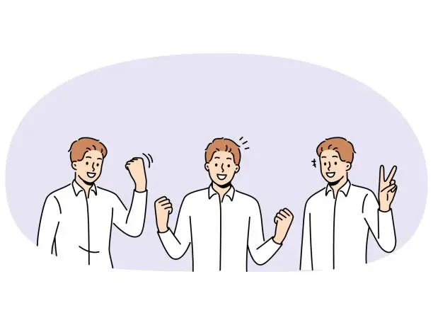 Vector illustration of Smiling man make hand gestures celebrating success