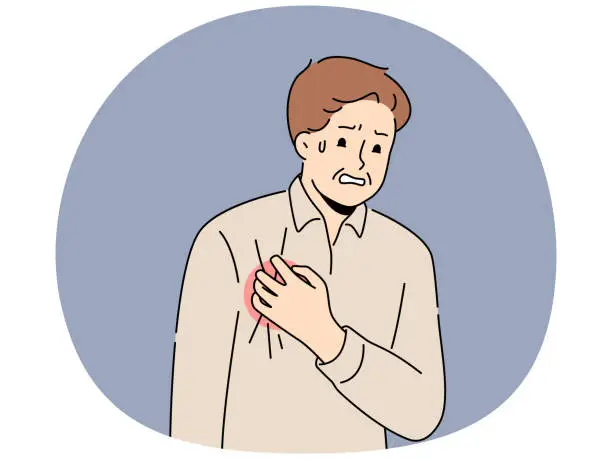 Vector illustration of Unwell man suffer from heartache