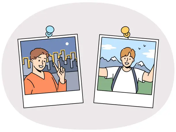 Vector illustration of Smiling male traveler pics on board