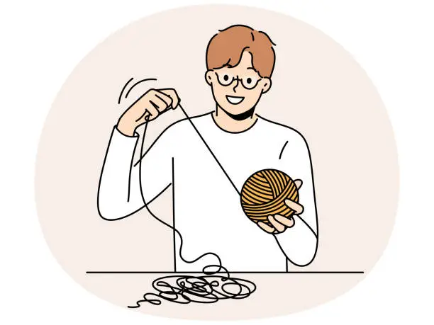 Vector illustration of Smiling man with yarn in hands