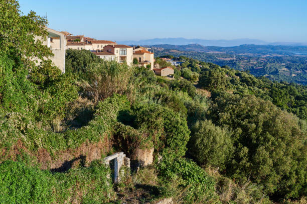 Aerial view of Luogosanto, a mountain village in Province of Sassari. Sardinia. Italy.