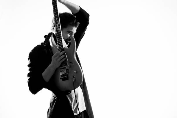Male guitarist music performance modern art style. High quality photo