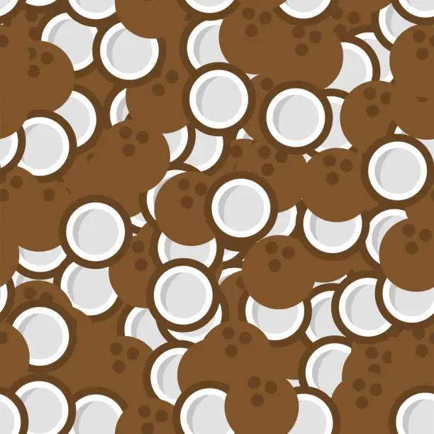 Vector illustration of Simple Coconut Pattern - Heap of Whole and Half Coconuts. Seamless Link.