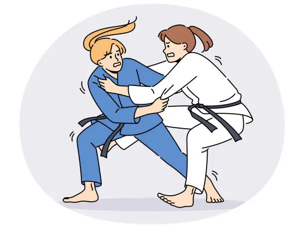 Vector illustration of Women in karate kimonos fighting