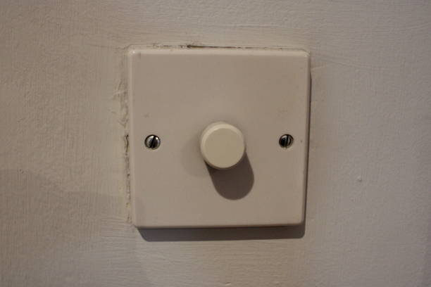 istock White dimmer switch white wall background, taken indoors 2107457967