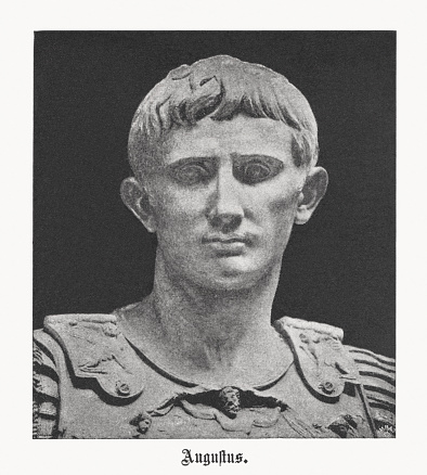 Gaius Julius Caesar Augustus (born Gaius Octavius; 63 BC – AD 14), also known as Octavian, was the founder of the Roman Empire. He reigned as the first Roman emperor from 27 BC until his death in AD 14. Halftone print based on a photograph, published in 1899.