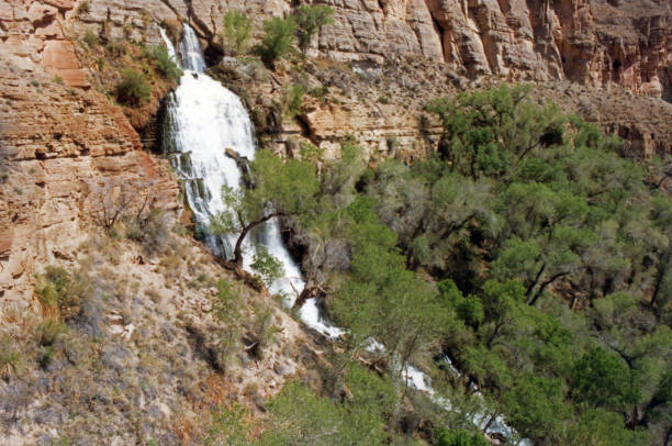 Thunder Springs spewing out from limestone cave to begin the Thunder River falling down the cliffs of the north rim into Tapeats Creek of the Grand Canyon National Park.