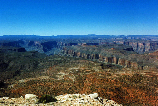 From the Shivwits Plateau of the North Rim, the southward view at Kelly Point looking across the many gorges of Grand Canyon National Park.