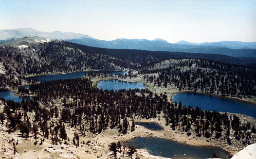 Rock Basin Lakes during a drought year as seen from the eastern ridge of Boreal Plateau of Sequoia National Park.