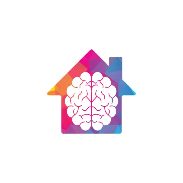 Vector illustration of Book brain home shape concept logo design.