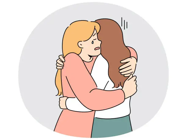 Vector illustration of Caring woman hug support crying friend