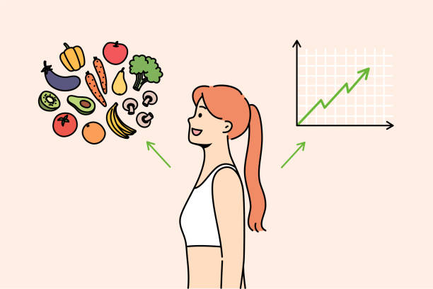 istock Woman switched to balanced diet feels improved immunity, stands near vegetables and increasing graph 2107507353