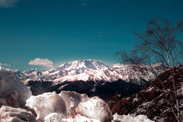 Suggestive view of Monte Rosa massif (the second highest mountain in the Alps) from Mottarone mountain. Piedmont - Italy.