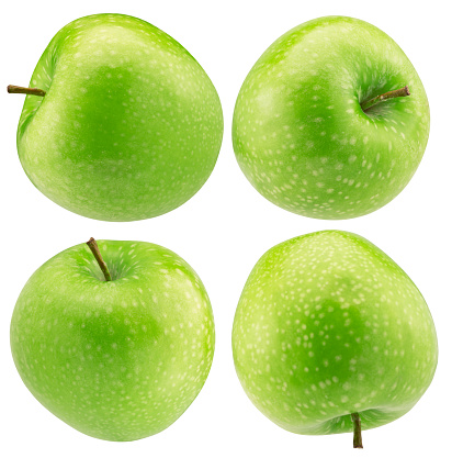 collection of the green apples isolated on a white background with a clipping path.